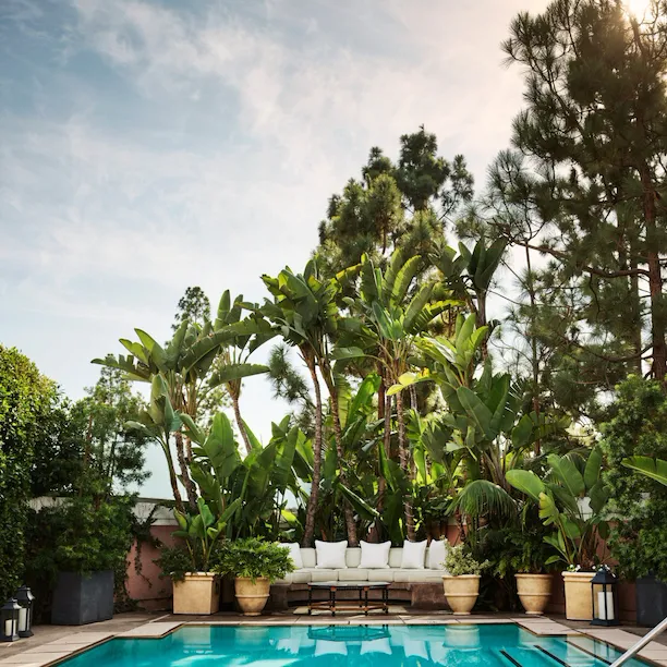 outdoor pool in presidential bungalow 23A at The Beverly Hills Hotel