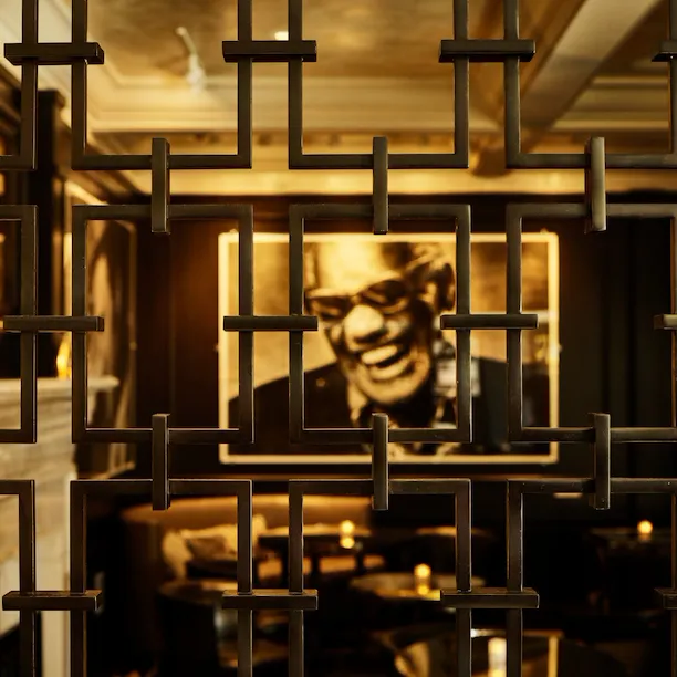 Bar at Hotel Bel-Air featuring iconic oversized celebrity photographs