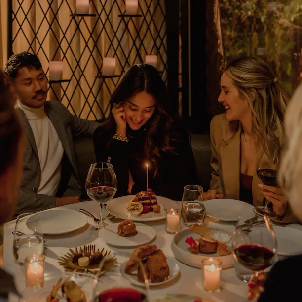 Dining in alcove at The Restaurant at Hotel Bel-Air, Los Angeles