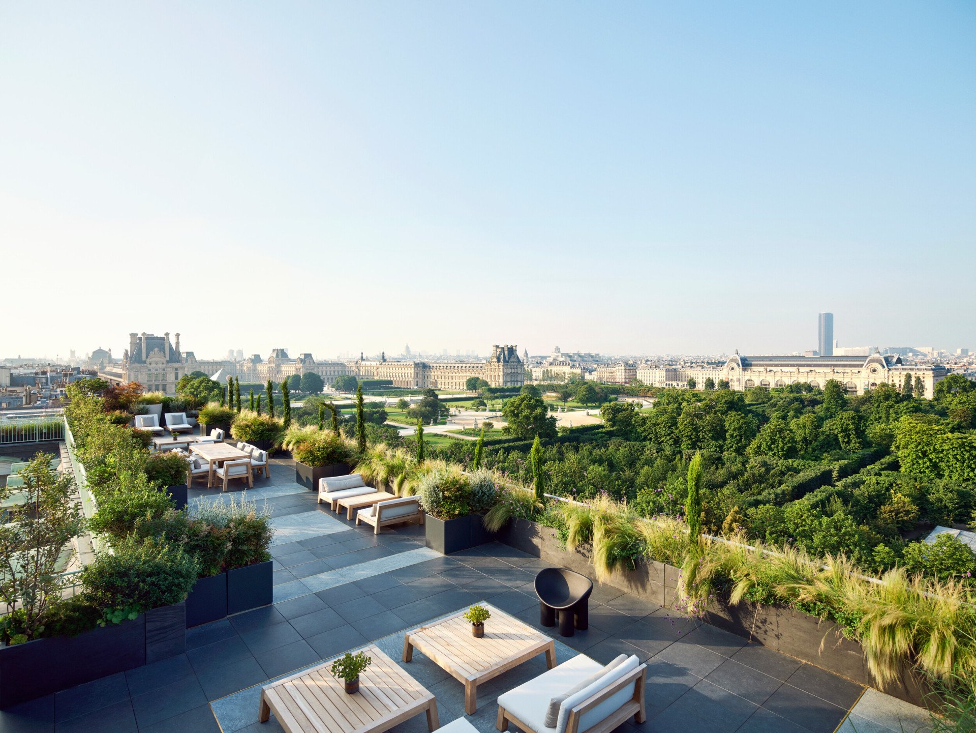 View of the Louvre from the rooftop of the Belle Etoile suite at Le Meurice, Paris.
