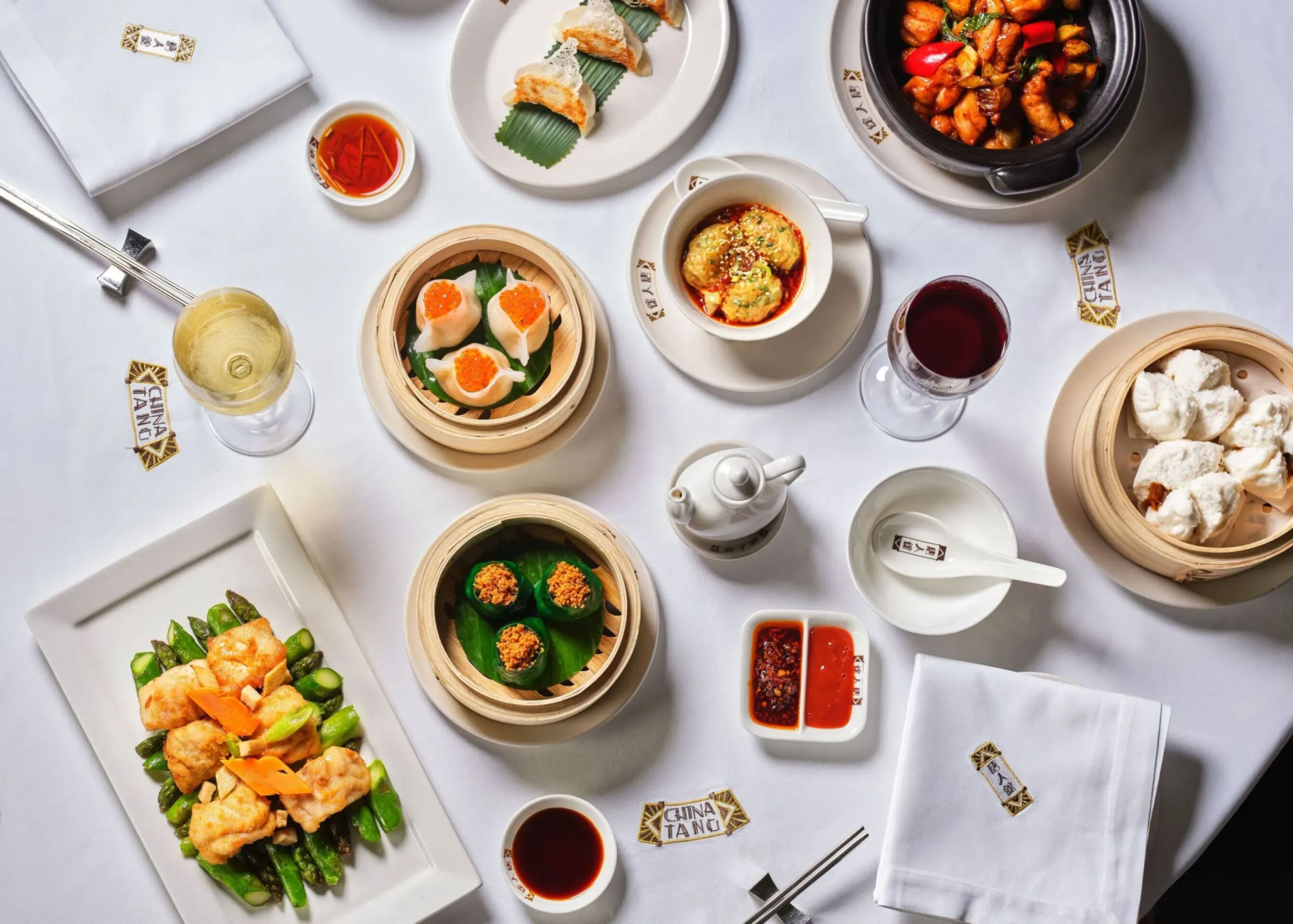 Food dish at China Tang at The Dorchester in soft lighting. Vibrant ingredients