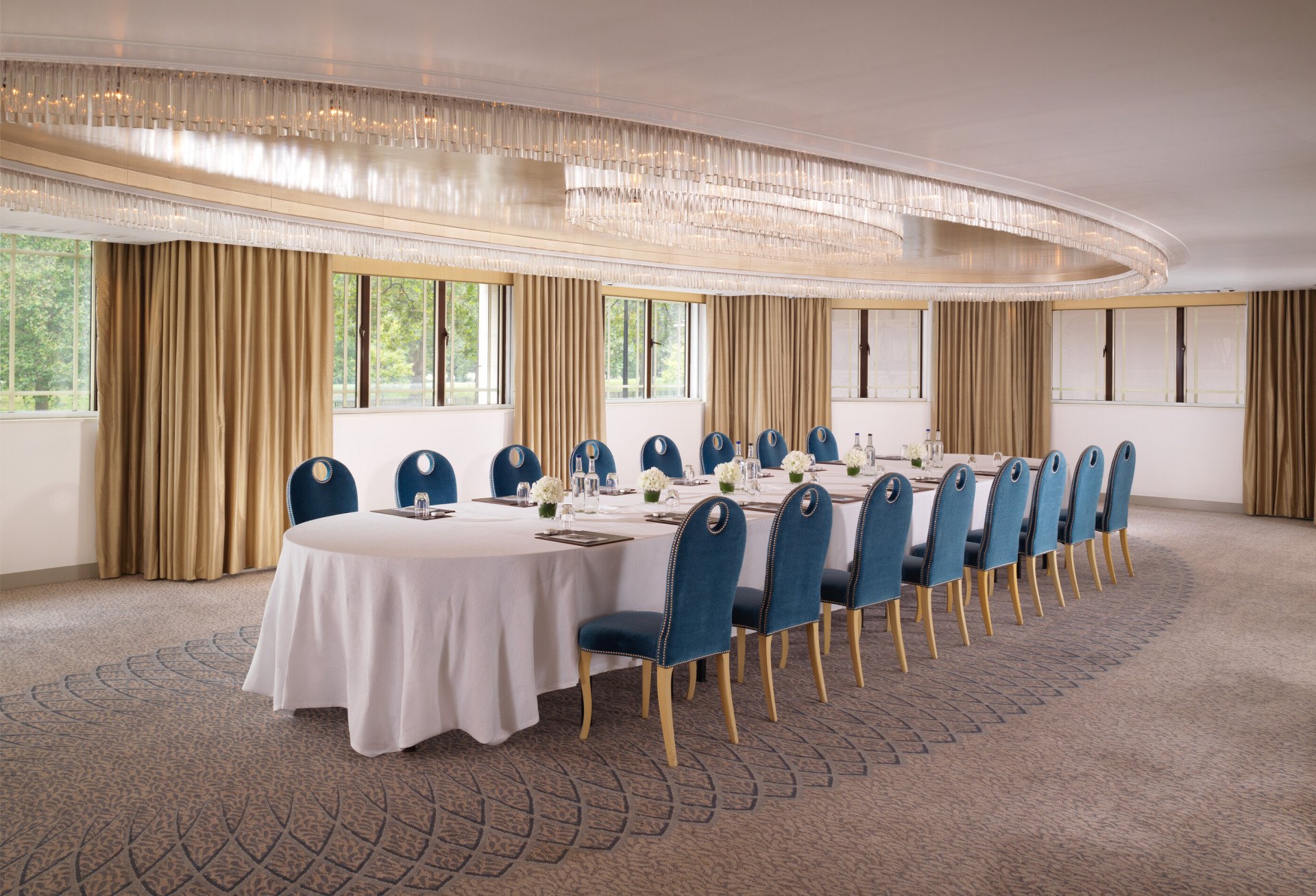 The Dorchester Crystal Suite set up for a boardroom meeting