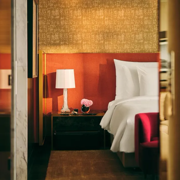 Images depicting The Lana Suite including living spaces, wardrobe and bathroom at The Lana, Dorchester Collection, Dubai.