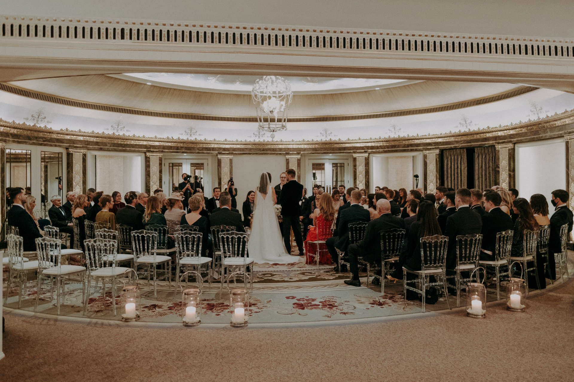 Wedding at The Dorchester in Gold and Silver Room with Bride, Groom and family