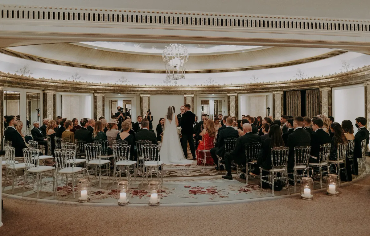 Wedding at The Dorchester in Gold and Silver Room with Bride, Groom and family