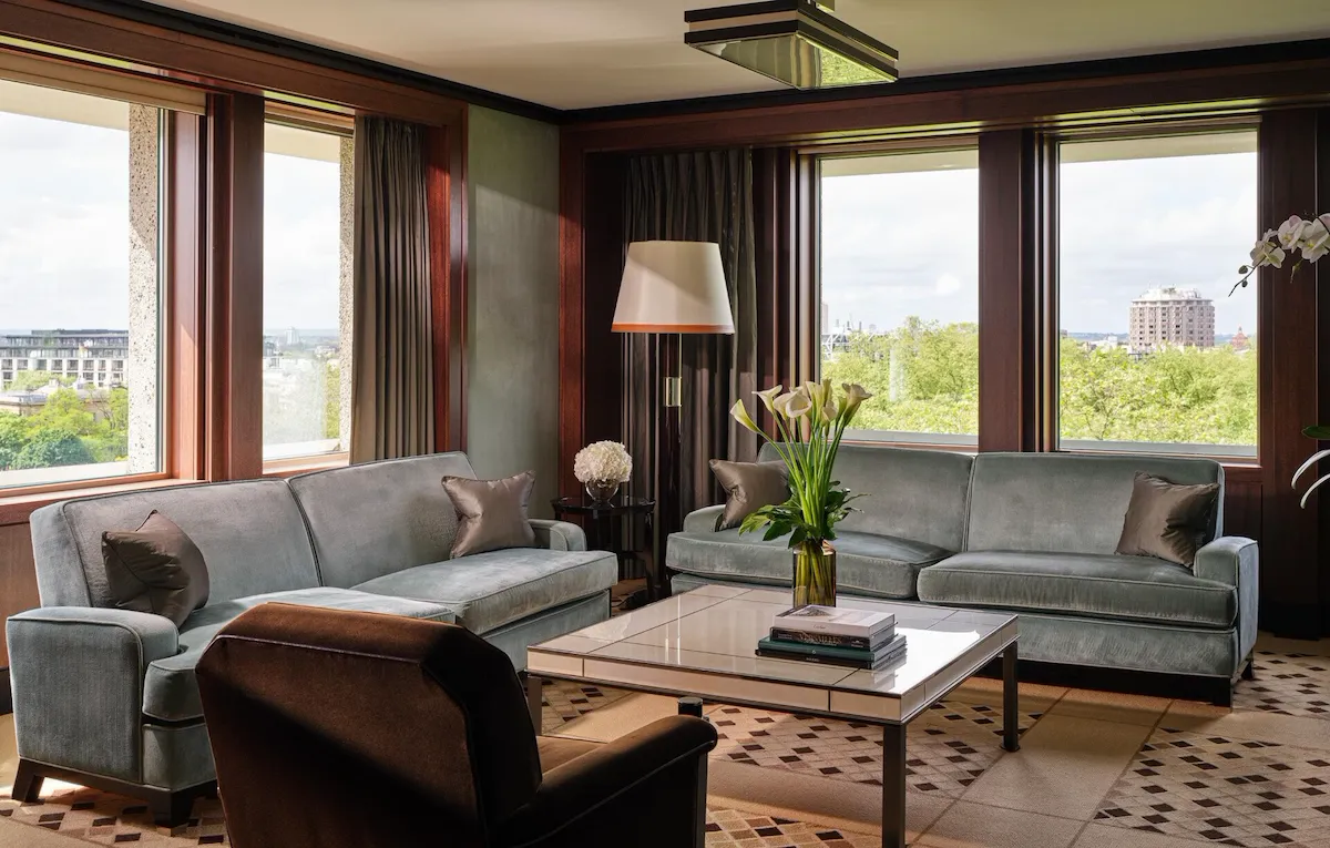 Curzon Balcony Suite at 45 Park Lane - living area with sofas and coffee table