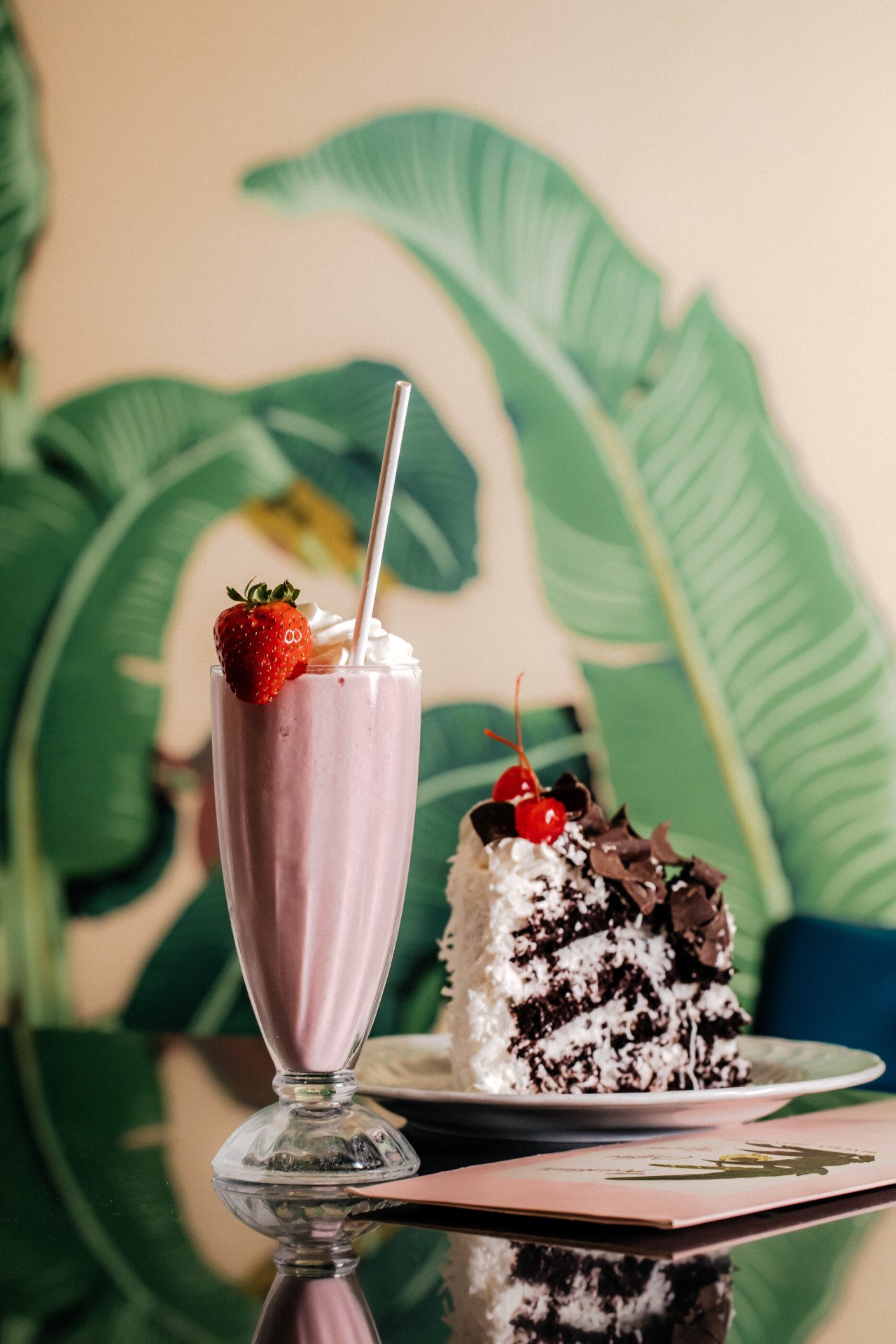 Coconut Cake and Strawberry Milkshake from the Fountain Coffee Room at The Beverly Hills Hotel 