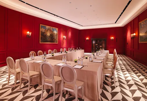 Sala Borghese boardroom with table setup for private meeting at Hotel Eden, Rome