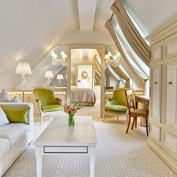Living room of the La Parisienne suite at Le Meurice, Paris.