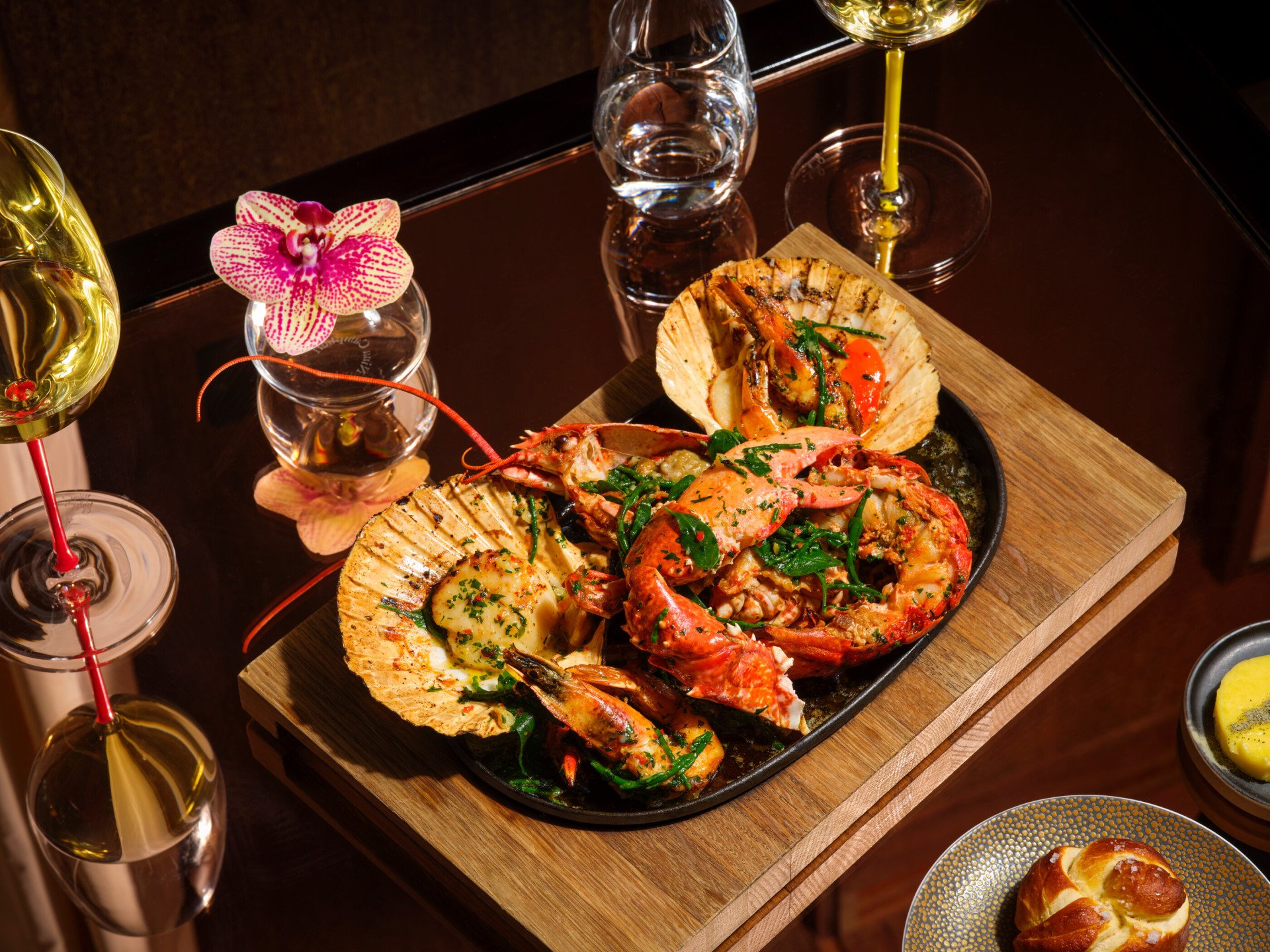 Seafood dish on table at CUT at 45 Park Lane