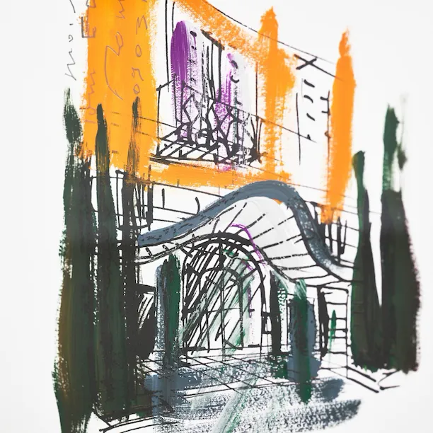 Illustration of Hotel Eden's exterior inside Bellavista penthouse suite at Hotel Eden, Rome