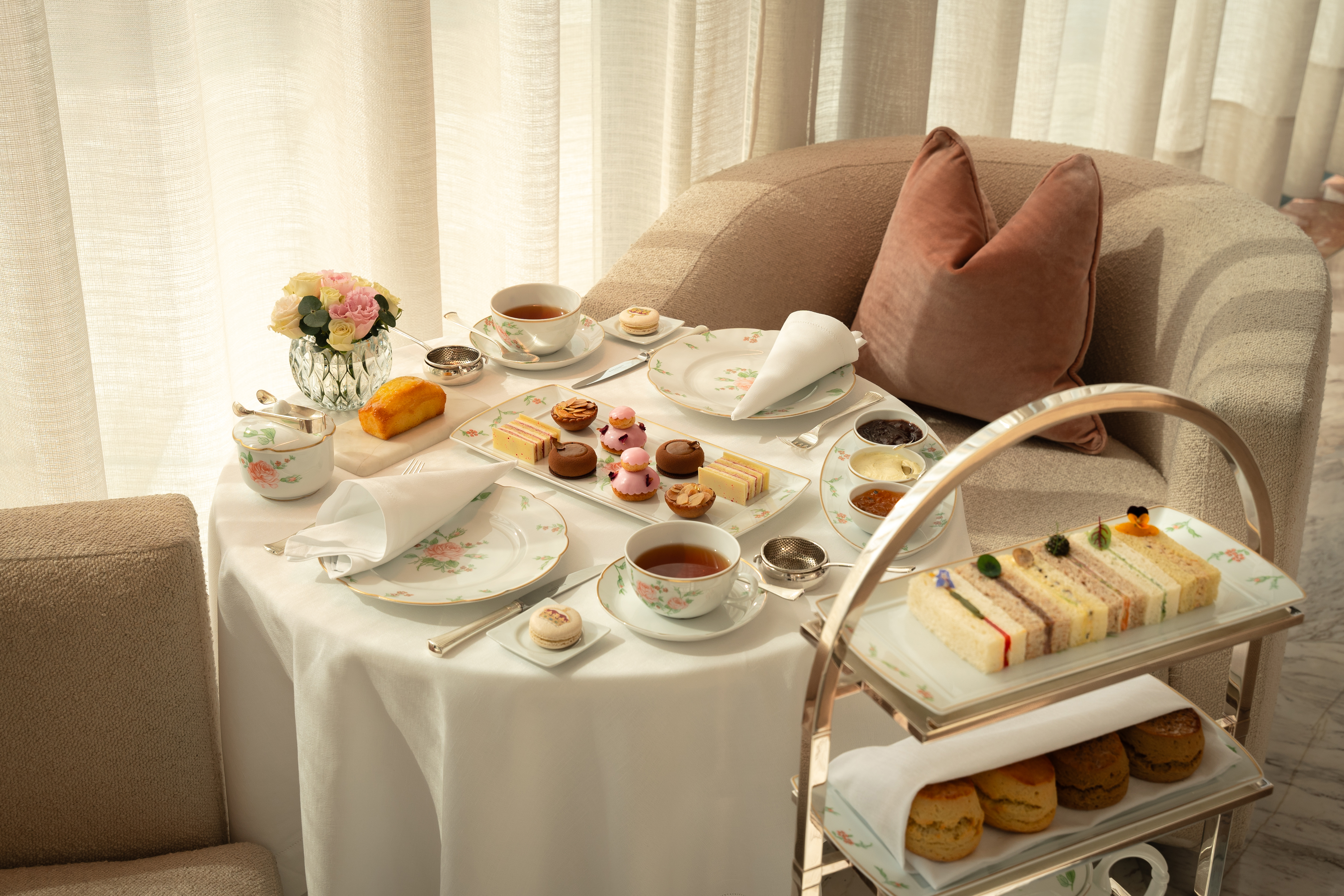 The afternoon tea set up in one of the tables in The Gallery. 