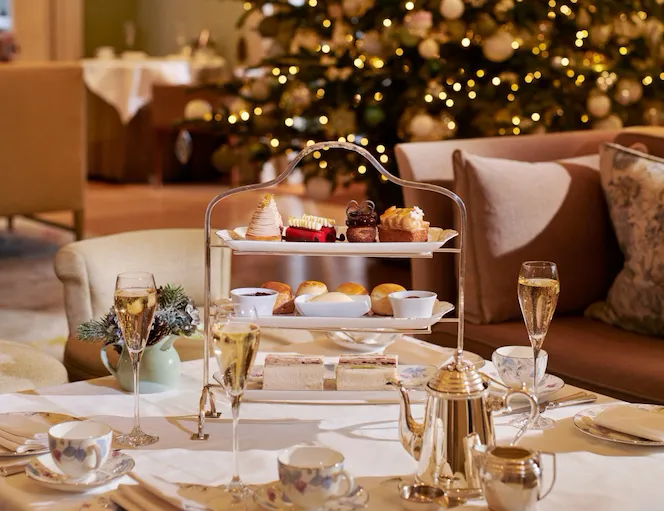 Festive afternoon tea in the Drawing room at Coworth Park.